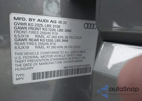 2023 Audi Q3 Premium Plus 45 Tfsi S Line Quattro Tiptronic z USA, uszkodzony, nr VIN WA1EECF3XP1143563